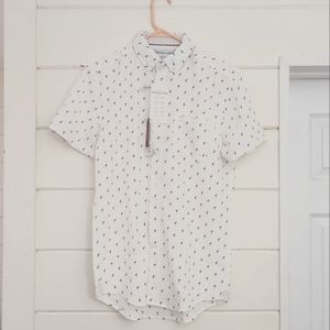 Short sleeved button up flamingo shirt